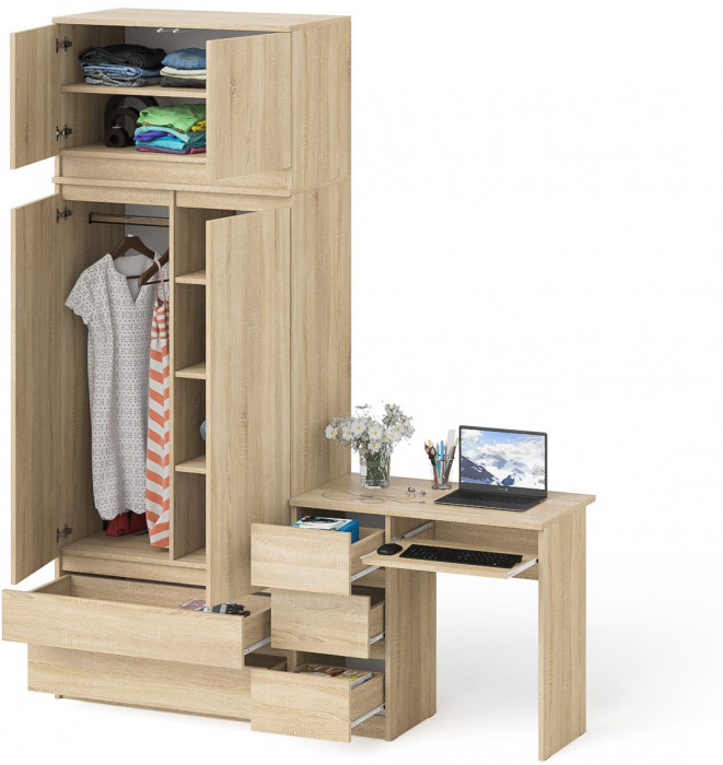 Мори компьютерный стол МС-6 левый + Шкаф МШ900.1 + Антресоль МА900.1, дуб сонома