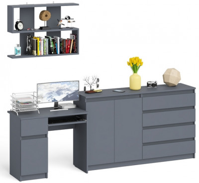 Мори Стол компьютерный МС-1 левый + Комод МК1600.1 + Полка 900, цвет графит, ШхГхВ 250,4х50х209,6 см., НЕ универсальная сборка