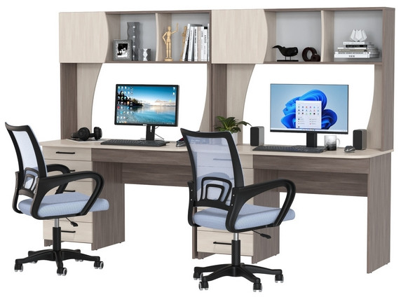 Два стола рабочих 6-0606 Сигма + два кресла 103 серых, цвет бодега тёмный/бодега светлый, ШхГхВ 241х60,5х166 см., НЕ универсальная сборка