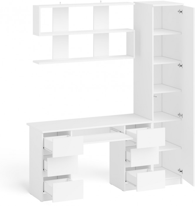 Мори компьютерный стол МС-2 + Пенал МШ400.1 + Полка 1200, белый