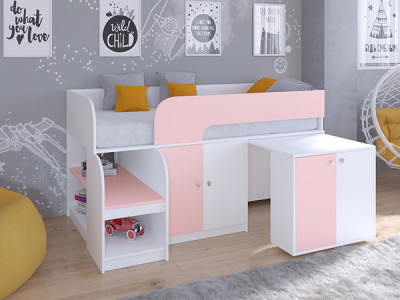 Кровать чердак Астра 9 V8 Белый/Розовый