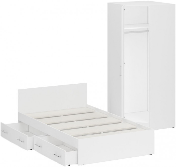 Кровать с ящиками 1200 + угловой шкаф Стандарт, белый