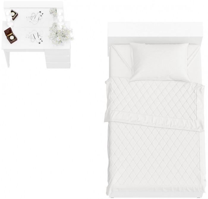 Ксения Кровать с ящиками 1200 + Стол косметический с подсветкой Сура, белый