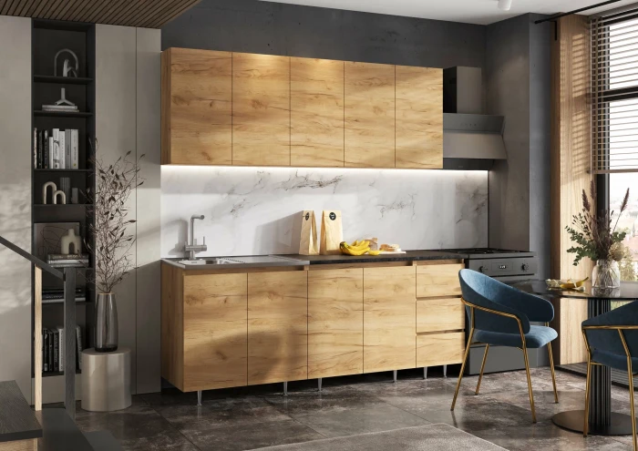 Кухня Челси 2,0м, Дуб Крафт/Дуб Крафт, (Кастилло темный)