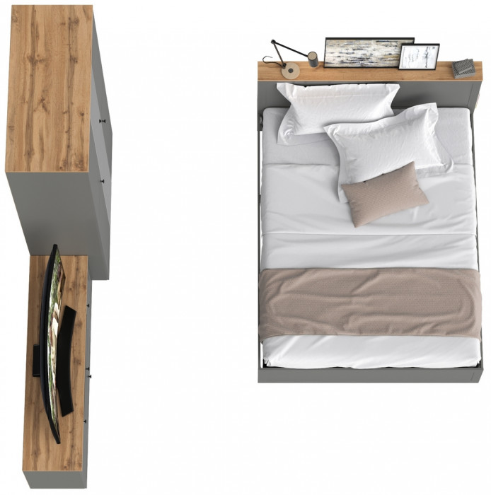 Остин 11.53 Кровать + ортопед + 13.336.03 Шкаф для одежды + 16.47 Тумба под ТВ, серый графит/дуб крафт золотой