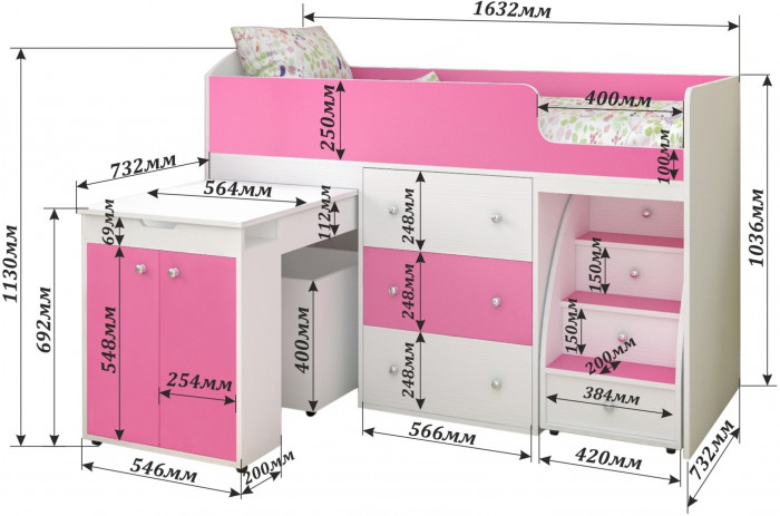 Кровать-чердак Малыш 70х160 (ирис)