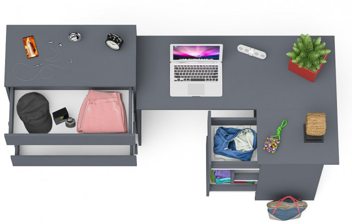 Мори Стол компьютерный МС-16 правый + Комод МК800.4, цвет графит, ШхГхВ 204,8х84,9х94 см., выдвижные ящики справа, НЕ универсальная сборка