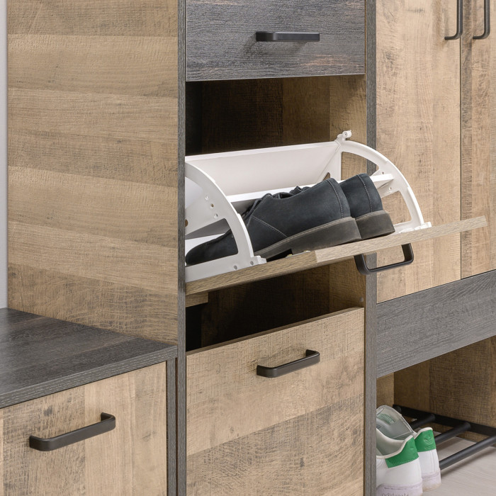 Трувор Прихожая 187, цвет дуб гранж песочный/интра, ШхГхВ 130х37х195 см., универсальная сборка