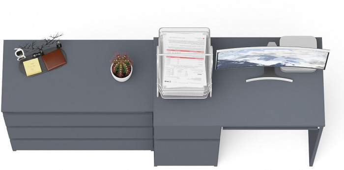 Мори Стол компьютерный МС-1 левый + Комод МК800.1, цвет графит, ШхГхВ 170,4х50х76,6 см., выдвижной ящик слева, НЕ универсальная сборка