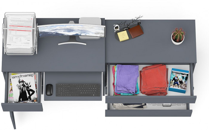 Мори Стол компьютерный МС-1 левый + Комод МК800.1, цвет графит, ШхГхВ 170,4х50х76,6 см., выдвижной ящик слева, НЕ универсальная сборка