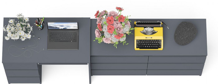 Мори Стол компьютерный МС-6 левый + Комод МК1200.6, цвет графит, ШхГхВ 210,4х50х76,6 см., выдвижные ящики слева, НЕ универсальная сборка