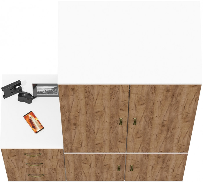 Лидер-8 Шкаф МД 19Б + Тумба МД 3.16, белый шагрень/крафт золото