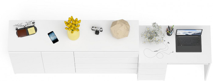 Мори компьютерный стол МС-6 левый + Комод МК1600.1, белый