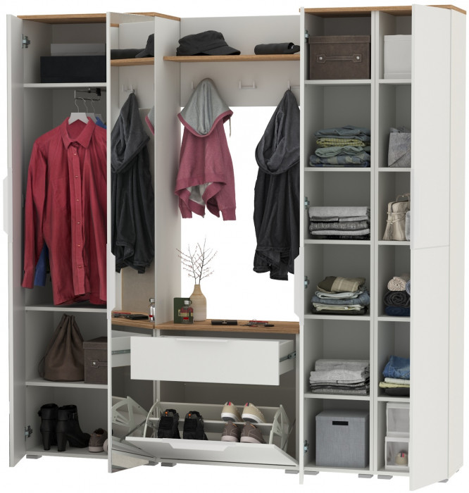 Октава Прихожая 29, белый шагрень/дуб крафт золотой/фасады МДФ белый шагрень