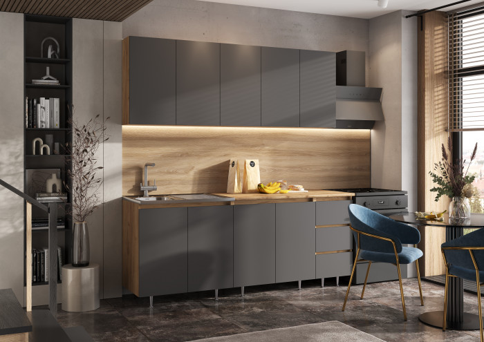 Кухня Челси 2,0м, Графит/Дуб Крафт, (Дуб вотан)