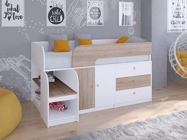 Кровать чердак Астра 9 V1 Белый/Сонома