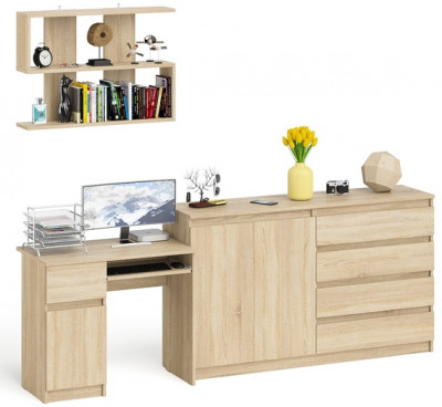 Мори Стол компьютерный МС-1 левый + Комод МК1600.1 + Полка 900, цвет дуб сонома, ШхГхВ 250,4х50х209,6 см., НЕ универсальная сборка