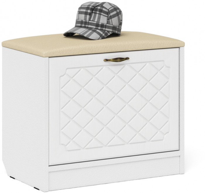 Прихожая П-6 Тумба + Зеркало, цвет белая шагрень/фасады МДФ белое дерево фрезеровка ромб, ШхГхВ 60х35х200 см.