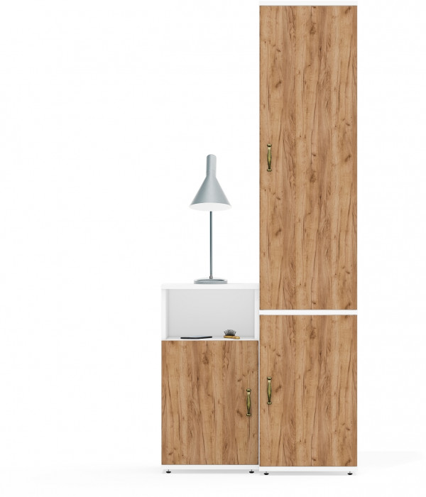 Лидер-8 Пенал МД 21Б + Тумба МД 3.19, белый шагрень/крафт золото