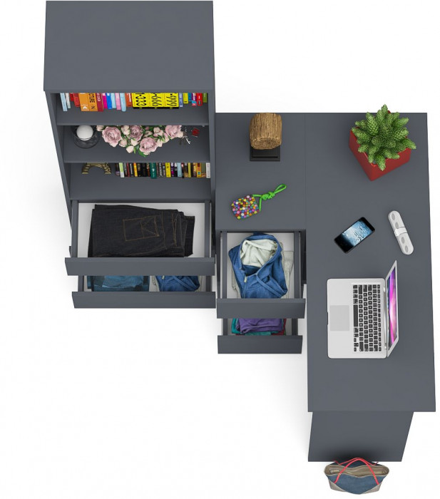 Мори компьютерный стол МС-16 левый + Стеллаж МСТ600.3, графит