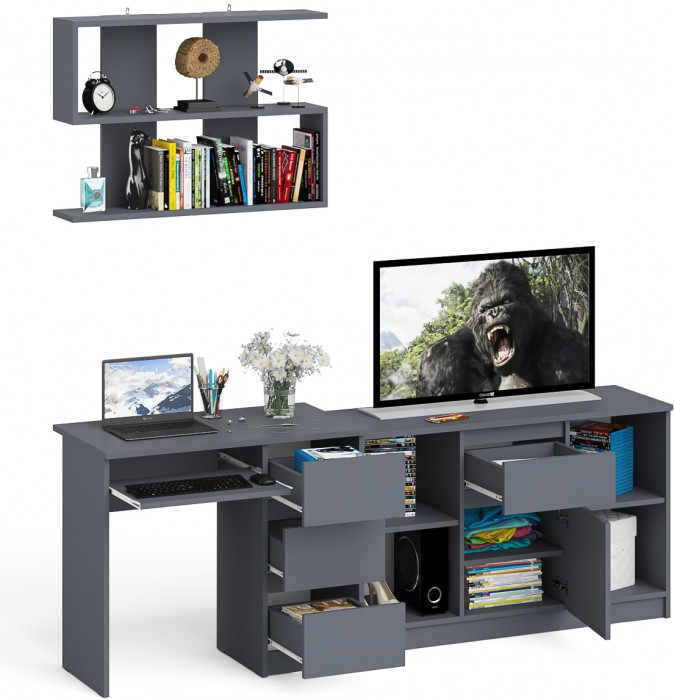 Мори компьютерный стол МС-6 правый + Тумба МТВ1204.1 + Полка 900, графит