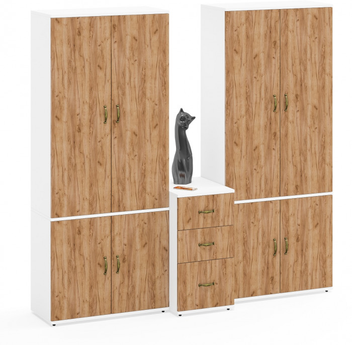 Лидер-8 Шкаф МД 20Б + Шкаф МД 20Б + Тумба МД 3.16, цвет белый шагрень/крафт золото, ШхГхВ 200х50х190 см., НЕ универсальная сборка