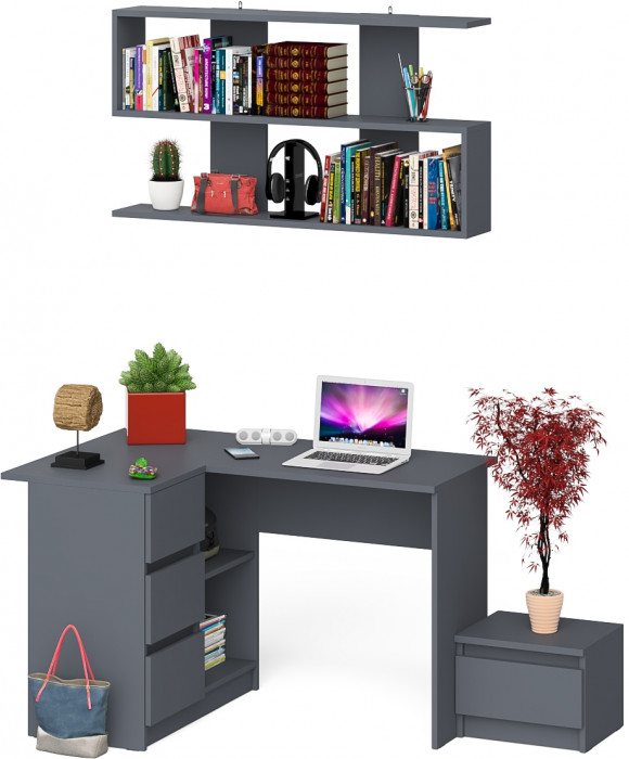 Мори компьютерный стол МС-16 левый + Тумба ТМП400.1 + Полка 1200, графит