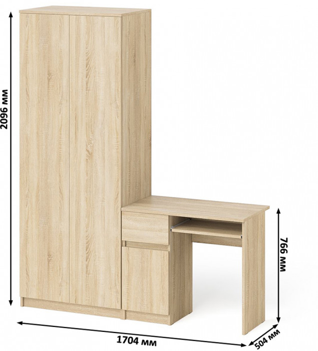 Мори Стол компьютерный МС-1 левый + Шкаф МШ800.1, цвет дуб сонома, ШхГхВ 170,4х50,4х209,6 см., выдвижной ящик слева, НЕ универсальная сборка