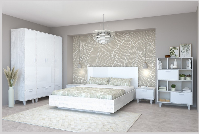 Модульная спальня Эго, композиция 2 (Камень Темный/Дуб Крафт Золотой)