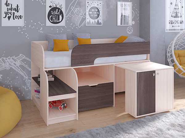 Кровать чердак Астра 9 V9 Дуб молочный/Дуб Шамони