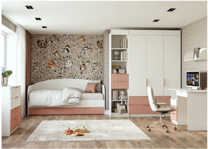 Модульная детская Лавис, композиция 4, Белый/Белый софт / Персик софт