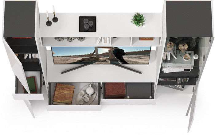 Сидней Комплектация № 023, корпус белый/чёрный/фасады МДФ белый глянец