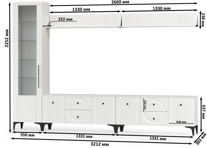 Валенсия Гостиная № 080, ЛДСП белый шагрень/МДФ белый шагрень