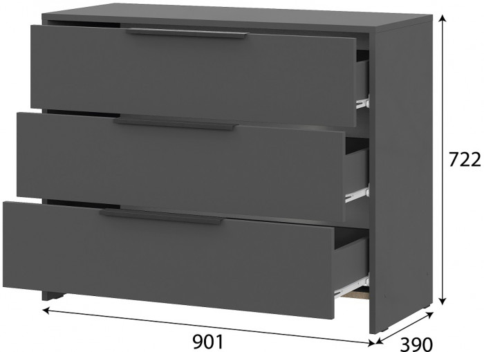 Комод 3 ящика Камелия 1, Графит