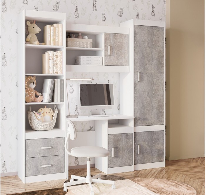 Стол письменный Паскаль, Белый, Цемент светлый