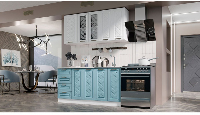 Кухня МДФ Агава 1600 (Лиственница светлая, Белый)