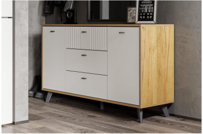 Милан Комод 3 ящика двухстворчатый Дуб Золотой/Белый матовый