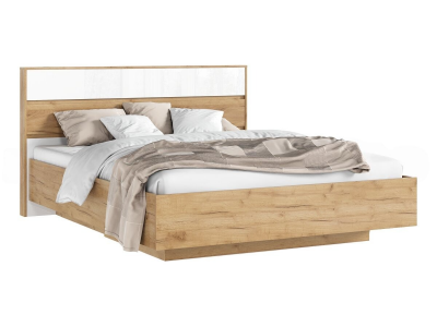 Роджина Кровать парящая 160 с ПМ с подсветкой, белый глянец холодный/дуб крафт