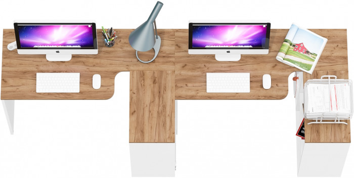 Лидер-8 Стол + Стол, цвет белый шагрень/крафт золото, ШхГхВ 330х50/30х75 см. или 230х50/80х75 см., НЕ универсальная сборка