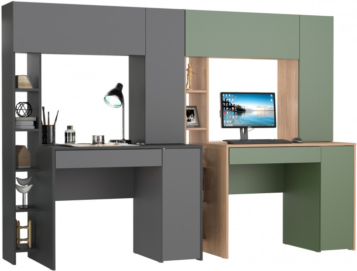 Два стола комп.Комфорт 12.71, антрацит/тёмно-серый/гикори рокфорд натуральный/дымчатый зелёный
