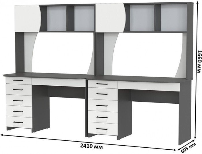 Два стола рабочих 6-0606 Сигма + два кресла 103 чёрных, цвет графит/белый, ШхГхВ 241х60,5х166 см., НЕ универсальная сборка