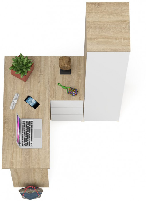 Мори Стол компьютерный МС-16 правый + Пенал МШ400.1, цвет дуб сонома/белый, ШхГхВ 164,8х84,9х209,6 см., выдвижные ящики справа, НЕ универс. сборка