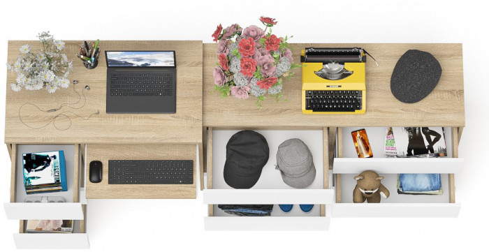 Мори Стол компьютерный МС-6 левый + Комод МК1200.6, цвет дуб сонома/белый, ШхГхВ 210,4х50х76,6 см., выдвижные ящики слева, НЕ универсальная сборка