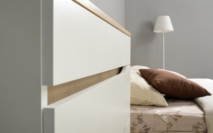 Муссон Кровать 11.41 + ортопед + 13.97 + Зеркало СВК + Тумба ТВ 13.276, цвет белый/чёрный/дуб эндгрейн элегантный, сп. м. 1600х2000 мм., б/м