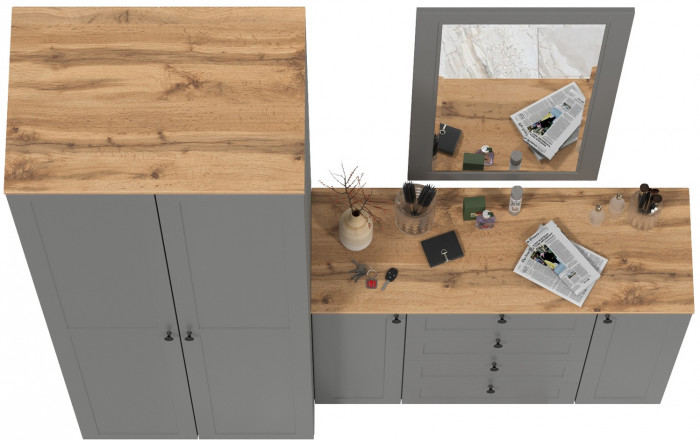 Остин Прихожая 14, цвет серый графит/дуб крафт золотой, ШхГхВ 200х54,3х229,6 см., универсальная сборка