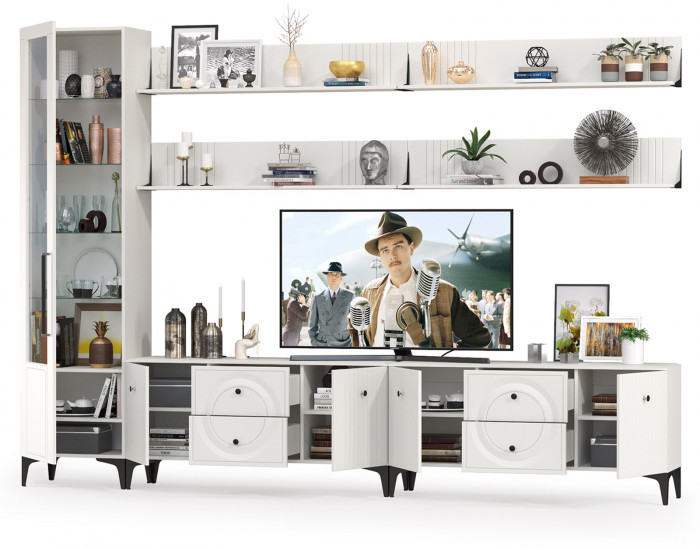 Валенсия Гостиная № 081, ЛДСП белый шагрень/МДФ белый шагрень