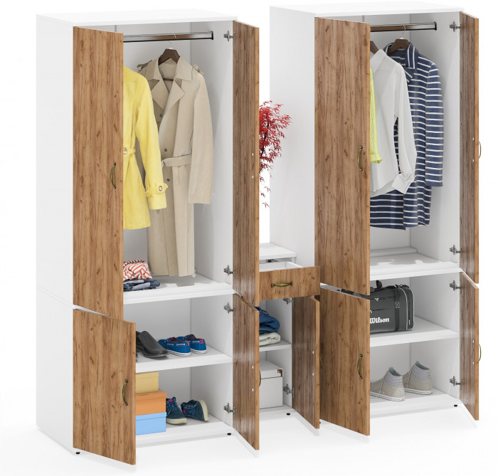 Лидер-8 Шкаф МД 19Б + Шкаф МД 19Б + Тумба МД 3.15, белый шагрень/крафт золото