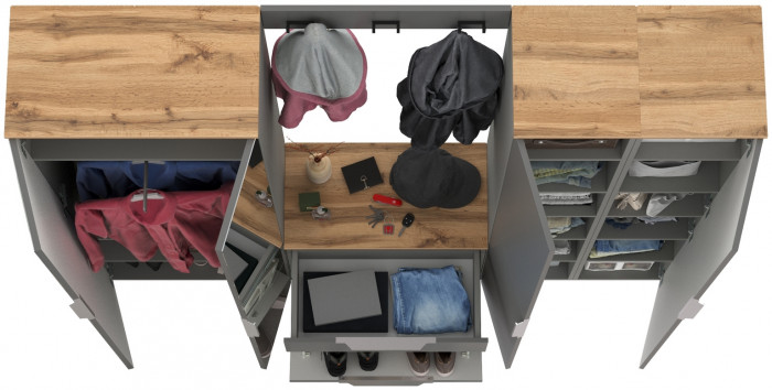 Октава Прихожая 30, серый графит/дуб крафт золотой/фасады МДФ серый графит