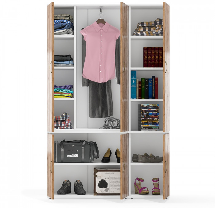 Лидер-8 Модуль Пенал МД 22Б + Шкаф МД 20Б, цвет белый шагрень/крафт золото, ШхГхВ 120х37,5х190 см., НЕ универсальная сборка