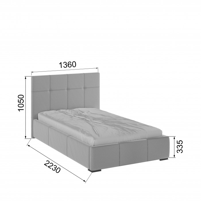 Рио Кровать интерьерная 120 светло-серый квадрат, ортопед
